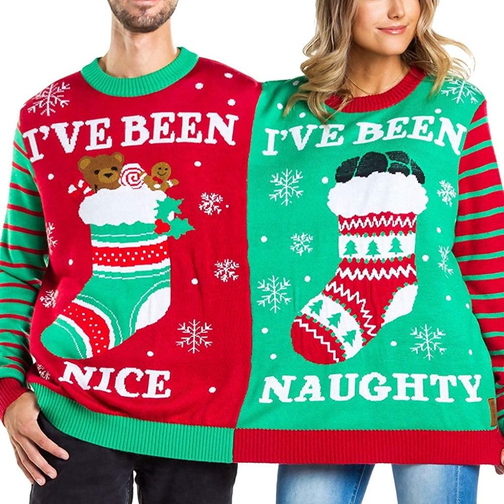 NWT Tipsy Elves Siamese Twin Two-Person Ugly Christmas Sweater Naughty & Nice L - Picture 9 of 9